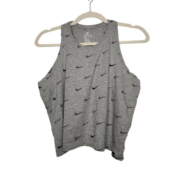 y2k Nike Swoosh Checks All Over Muscle Tank Top Crop Workout Gray Shirt lg - Picture 1 of 4